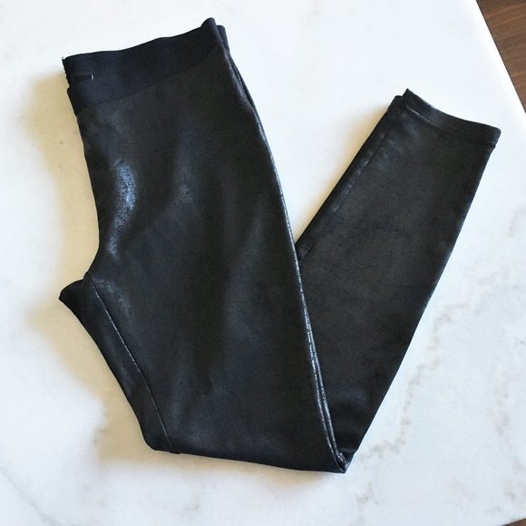 πββ¬ Hue Black Metallic Foil Faux Leather Leggings β L - Picture 1 of 9